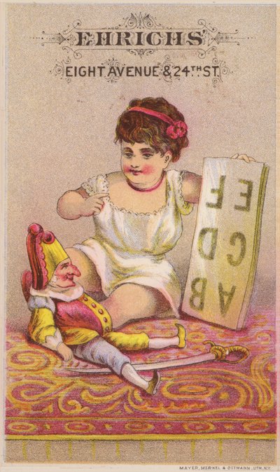 Mr Punch met alfabet en jong meisje door American School