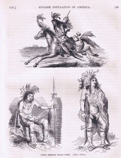 Noord-Amerikaanse indianentypes (1640s), illustratie uit Cassells History of the United States uitgegeven door Petter & Galpin ca. 1890 door American School