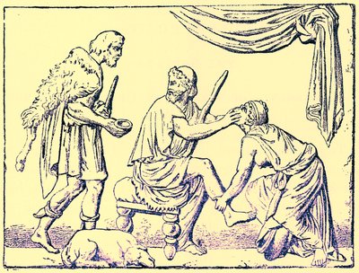 Odysseus herkend door zijn verpleegster, illustratie uit History of Greece door Victor Duruy, gepubliceerd 1890 door American School