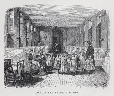 Een van de kinderkamers (litho) door American School