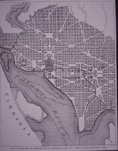 Plan van de stad Washington DC zoals uitgelegd door majoor Pierre Charles L