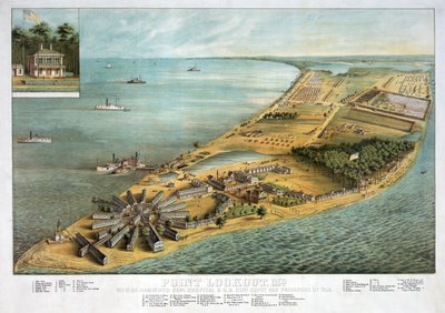 Point Lookout, MD - Uitzicht op Hammond General Hospital en U.S. General Depot voor Krijgsgevangenen, uitgegeven 1864 door American School