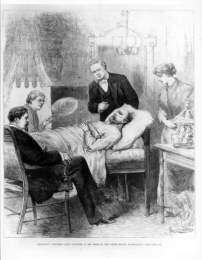 President Garfield ligt gewond in zijn kamer in het Witte Huis, Washington door American School