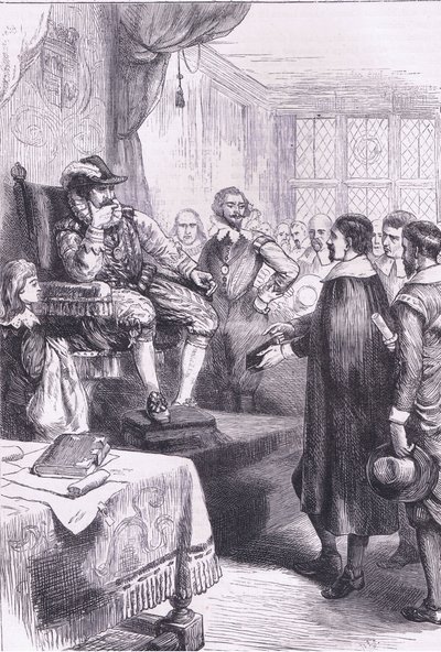 Puriteinen voor James I, illustratie uit Cassell