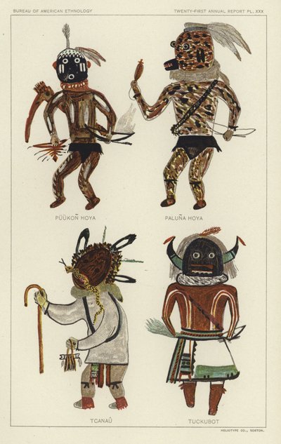 Puukon Hoya, Paluna Hoya, Tcanau, Tuckubot (kleurenlitho) door American School