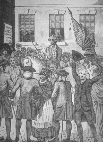 Het voorlezen van de Onafhankelijkheidsverklaring aan het publiek in 1776 door American School