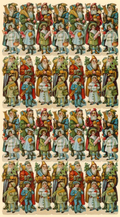 Kerstman met kinderen, vel met figuren door American School