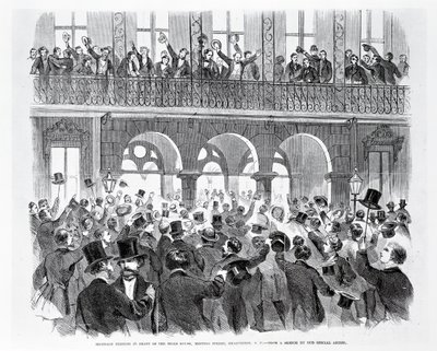 Secessie bijeenkomst voor het Mills House, Meeting Street, Charleston, South Carolina, c.1860 (gravure) door American School