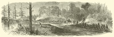 Shermans leger vernietigt de Macon-spoorweg tussen Rough and Ready en Jonesborough, augustus 1864 door American School