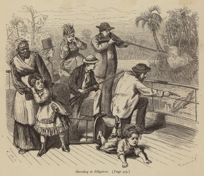 Schieten op alligators (gravure) door American School