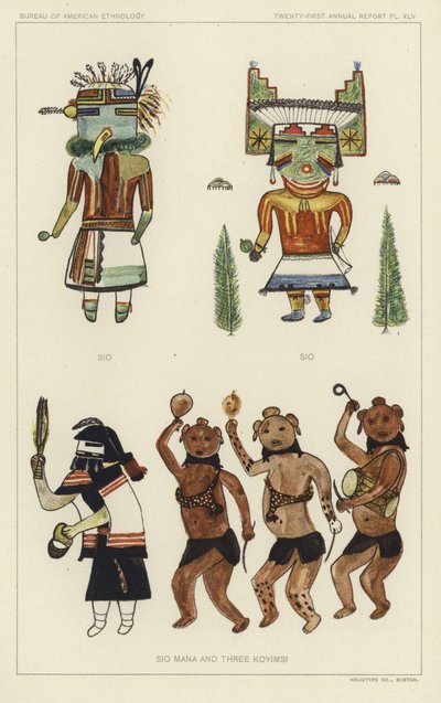 Sio, Sio, Sio Mana en drie Koyimsi (kleurenlitho) door American School