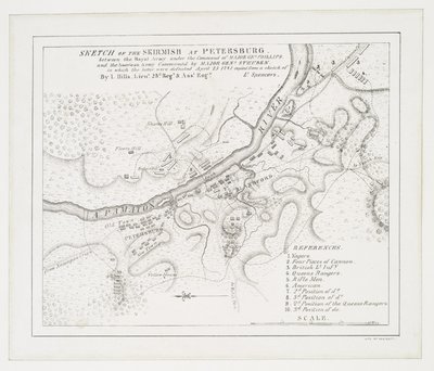 Schets van het gevecht bij Petersburg: tussen het Koninklijk Leger onder bevel van Majoor Gel. Phillips en het Amerikaanse leger onder bevel van Majoor Genl. Steuben waarin de laatsten werden verslagen, 25 april 1781 door American School