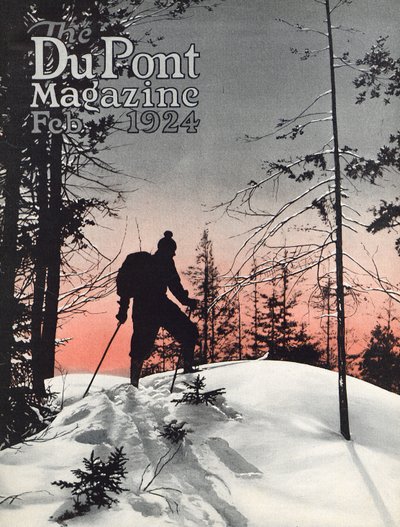 Skiën, voorpagina van het DuPont Magazine, februari 1924 door American School