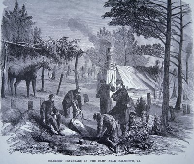 Soldatengraf in het kamp bij Falmouth, Virginia door American School