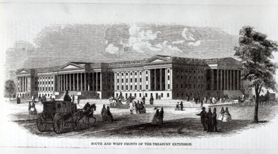 Zuid- en westgevels van de Treasury Extension, uit 