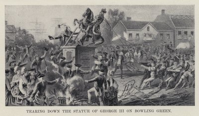 Het neerhalen van het standbeeld van George III op Bowling Green door American School