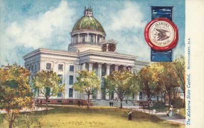 De hoofdstad van de staat Alabama, Montgomery, Alabama (kleurenlitho) door American School