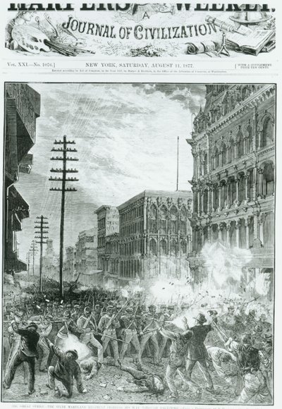 De grote staking: Het zesde Maryland Regiment vecht zich een weg door Baltimore, uit 