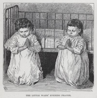 Het avondgebed van de kleine weesjes (litho) door American School