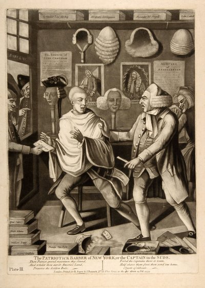 De Patriottische Kapper van New York, of de Kapitein in het schuim, pub. 1775 door American School
