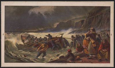 Het vertrek, het lanceren van de reddingsboot, c.1878 door American School
