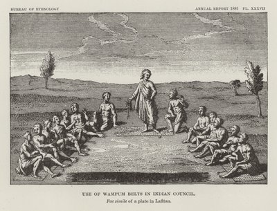 Gebruik van Wampum-riemen in Indiaanse Raad door American School