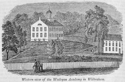 Westelijk uitzicht van de Wesleyan Academy in Wilbraham, uit 
