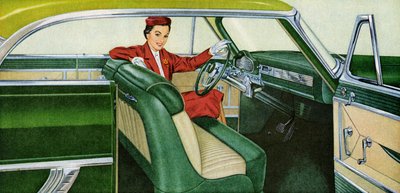 Vrouw Zittend in de Bestuurdersstoel van een Coupe uit de Jaren 50 door American School