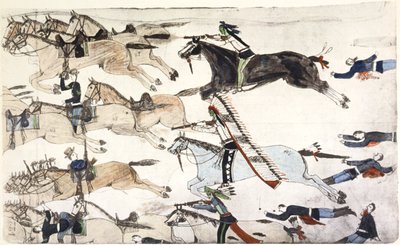 Slag bij Little Bighorn, Montana, VS, 25-26 juni 1876, ca. 1900 door Amos Bad Heart Buffalo