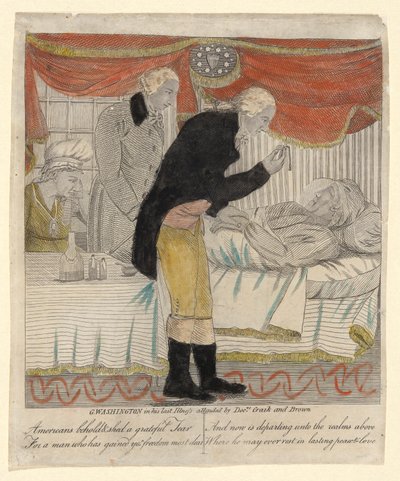 G. Washington in zijn laatste Ziekte, verzorgd door Dokters Craik en Brown door Amos Doolittle