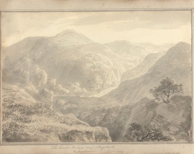 Gezichten in Engeland, Schotland en Wales: De Duivelsbrug bij Aberystwith, Cardiganshire, september 1804 door Amos Green