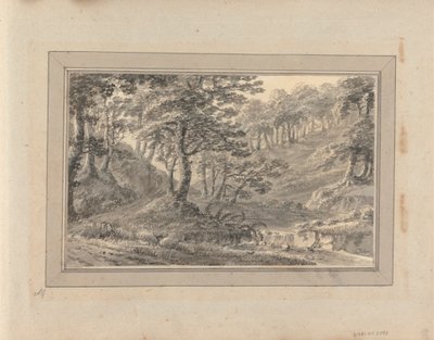 Uitzichten in Engeland, Schotland en Wales: Tour in Schotland; bebost landschap met stroom, nabij Syburn? door Amos Green