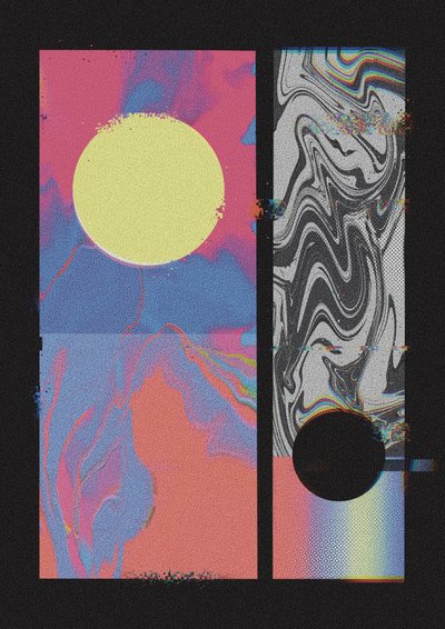 Kosmische glitch-cirkels door Amy Louise Baker