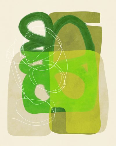 Geschilderde lijnen Groen/Beige 4 exemplaren door Ana Rut Bre