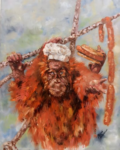 Grappige orang-oetang-kok door Anda Bieza