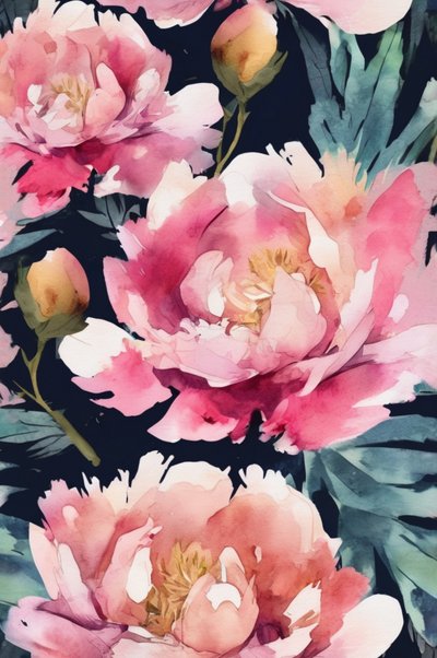 Roze pioenrozen in aquarel door Anda Bieza