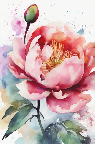 Roze pioenroos in aquarel door Anda Bieza