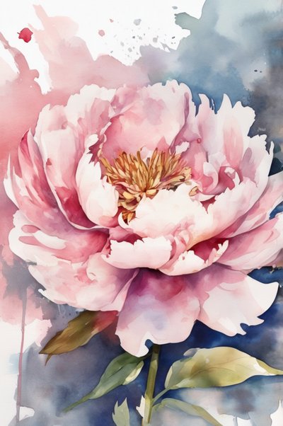 Aquarel: bloeiende pioenroos door Anda Bieza