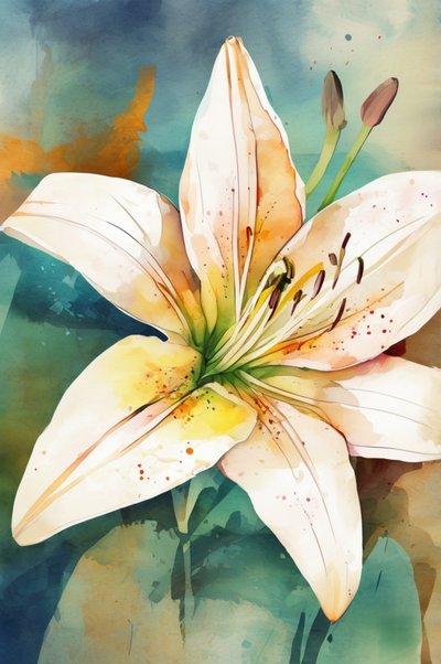 Aquarel: Witte lelie door Anda Bieza
