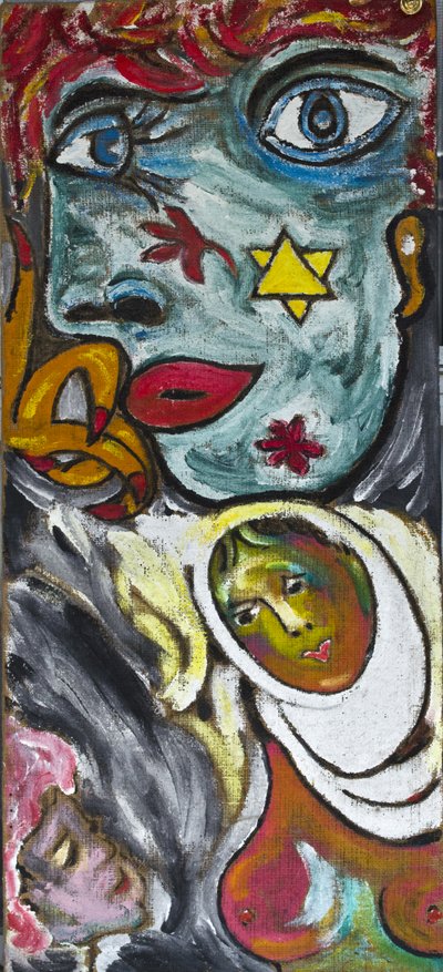 BLUE GIRL AND VEILED WOMAN, 2012 (acryl op jute doek opgespannen op een houten frame) door Ando Gilardi