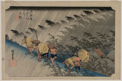 Regen bij het Shono-station 46 uit de serie Drieënvijftig stations van de Tokaido, 1833 door Ando Hiroshige