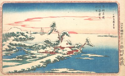 Nieuwjaarszonsopgang na sneeuw bij Susaki, ca. 1831 door Ando Hiroshige