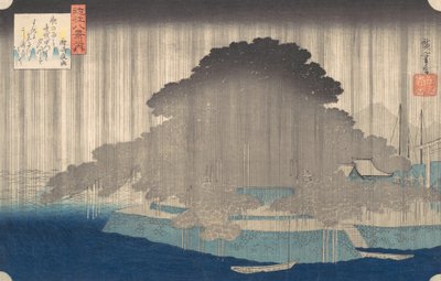 Nachtregen bij Karasaki, uit de serie Acht Zichten van O-mi, ca. 1835 door Ando Hiroshige