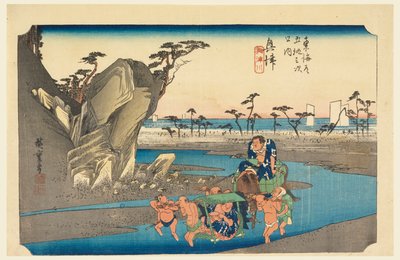 Okitsu-rivier, in De drieënvijftig stations van de Tokaido-weg (Tokaido Gojusan Tsugi-no Uchi) door Ando Hiroshige