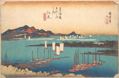 Panorama van Miwo Pine Wood vanuit Ejiri, 1834 door Ando Hiroshige
