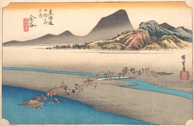 De verre oever van de Oi-rivier bij Kanaya, 1834 door Ando Hiroshige