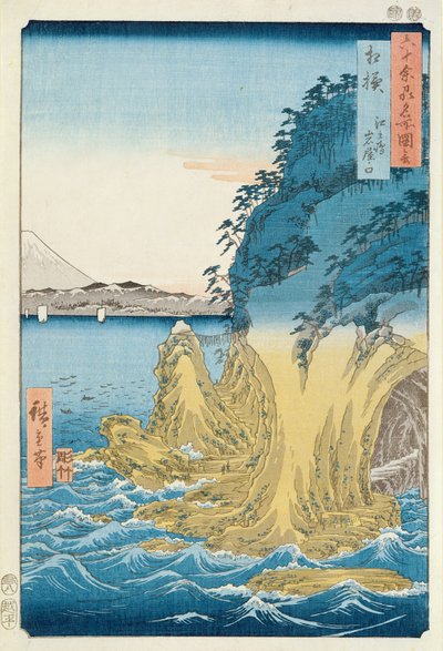 Grotten bij Enoshima, Sagami provincie door Ando or Utagawa Hiroshige