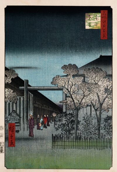 Dageraad in de Yoshiwara, uit de serie Honderd uitzichten van beroemde plaatsen in Edo door Ando or Utagawa Hiroshige