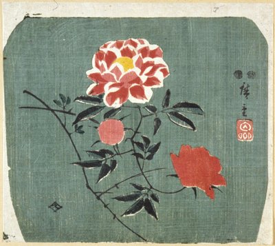 Fan Print: Roos door Ando or Utagawa Hiroshige