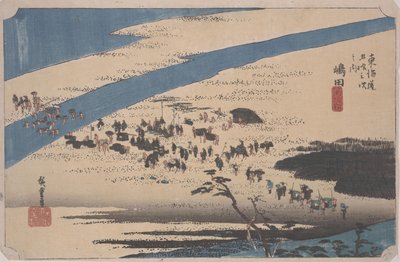Suruga-oever van de Oi-rivier door Ando or Utagawa Hiroshige